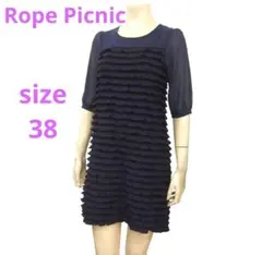 ロペピクニック★濃紺★フリル★シフォン*カットソー素材★異素材ワンピース★38