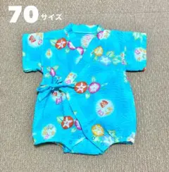 甚平 朝顔 アサガオ 蝶 ちょうちょ 和柄 ロンパース 70