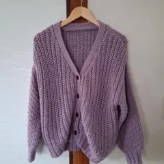 パープル クロシェ編み ボタン付きカーディガン フリーサイズ