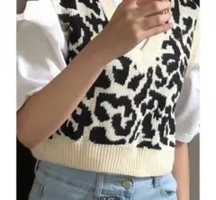 レディース トップス 春服 レオパード柄 ニットベスト ヒョウ柄