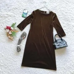 ワンピース 長袖 L ベロア シンプル ひざ丈 上品 バックファスナー 着回し