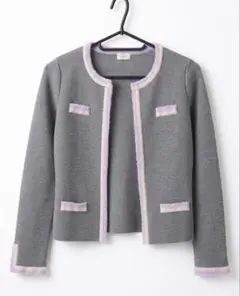 ELISA ノーカラージャケット ツイード グレー ラベンダー フォーマル 上品