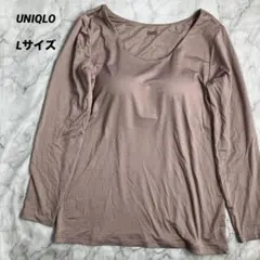 【美品】UNIQLO　ユニクロ　ヒートテックブラUネックT　8分袖　ベージュ　L