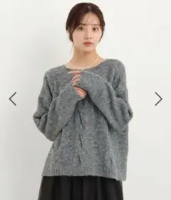 チャコール ケーブル編み 長袖ニット Fサイズ