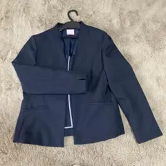 ネイビー ノーカラージャケット　L