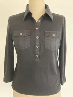 バーバリーロンドン レディース　黒 スキッパーシャツ 美品 通勤 きれいめ