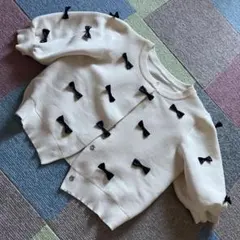 ems アイボリー リボン付き ニットトップス 五分袖