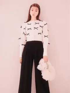 SNIDEL リボンモチーフカーディガン アイボリー