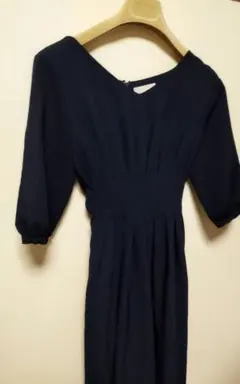 最終値下げ！即日発送可能!アンドクチュール★上品ワンピース ネイビー 五分袖