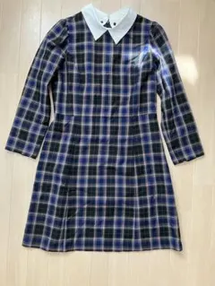ナチュラルビューティベーシック 襟付き ワンピース L チェック柄