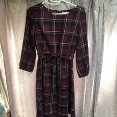 any sis バーガンディ チェック柄 ワンピース