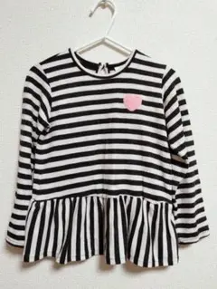 H&M　エイチアンドエム　ペプラムボーダーカットソー　黒×白　95