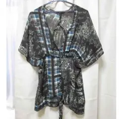 ★未着用★ポンチョ・ベスト型レイヤードチュニック ブラウン系