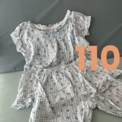 110cm 半袖パジャマ 女の子　水色　白　小花柄　チェック柄　リボン