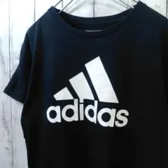 アディダス Tシャツ L 黒 ビッグロゴ パフォーマンスロゴ スポーツ 古着