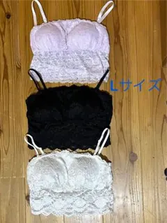 パット付き総レース　キャミソール　ブラトップ　チューブトップ　3点セット