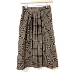 【アメリカンホリック】 チェック　ブラウン　フレア　ロングスカート　レーヨン　F