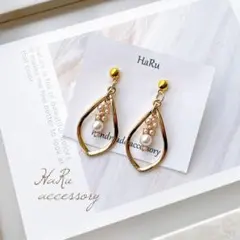 【 A32 】大ぶり 雫 パール ゴールド ピアスorイヤリング