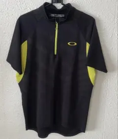OAKLEY 半袖 ハーフジップモックネックシャツブラック×ネオンイエロー XL