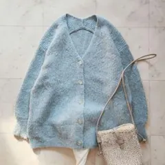 美品 ナチュラルビューティー ロングカーディガン ゆったりめ 水色 ブルー