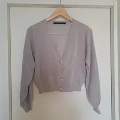 グレー 長袖カーディガン 花柄ボタン