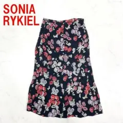 A6296 ソニアリキエル 膝下丈スカート ブラック レーヨン100％ 38