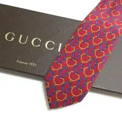 未使用級 グッチ GUCCI ネクタイ シルク100% レッド 総柄
