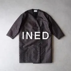 ▼美品 INED 8,7万 小紋柄コート ジャガード生地 イネド ロングコート
