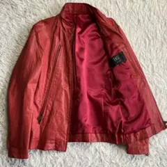 【ド派手カラー】BG　シングル　ハの字レザーライダースジャケット　赤　Ｓ