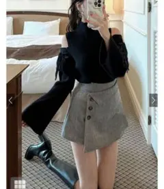 インパン裏地付ヘリンボーンアシメミニスカート[tu923]