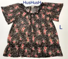 HusHusH バラ柄 シフォン 半袖 チュニック シースルー L ワールド