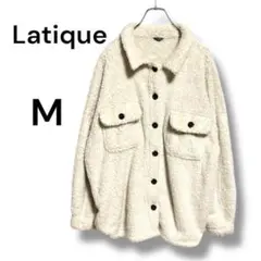 Latique　長袖ボアジャケット　M 両胸ポケット　大き目　アイボリー　秋冬