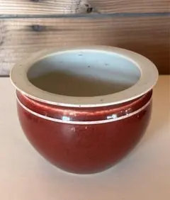 極上 /赤珊瑚釉•紅釉小卷缸/【大清乾龍年製】在銘/中国 古美術；XG-0