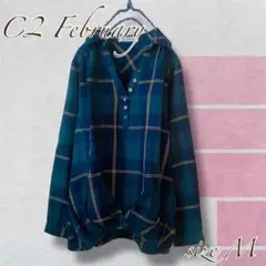 【C2 February】チェック柄長袖トップス(グリーン)