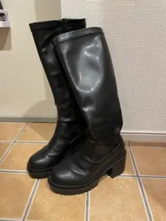 ロングブーツ ブラック Sサイズ 厚底 チャンキーヒール ジップ付き
