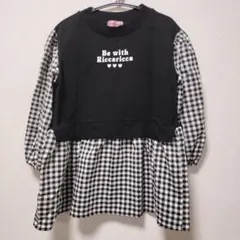 長袖カットソー 黒と白のギンガムチェック