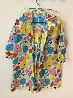 kukka hippo ベビーレインコート フラワー柄　110 ウッドボタン