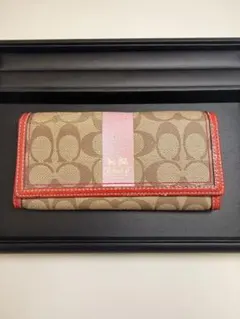 0439 極美品 COACH コーチ 長財布 シグネチャー 赤 タグ付き - メルカリ