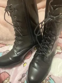 袴ブーツ レースアップ 黒 25.5cm 卒業式 卒園式 編み上げブーツ