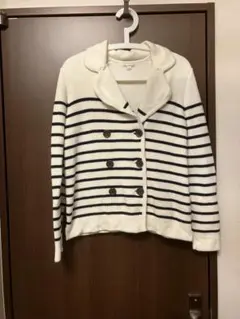 GAP ボーダー柄ニットジャケット S ホワイト×ネイビー