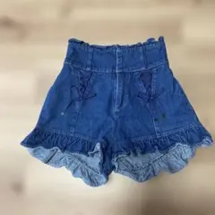 00s 希少 LIZLISA コットンレース&フリル デニムショートパンツ LIZLISA レースモチーフ付き デニム ショートパンツ リズリサ ショー
