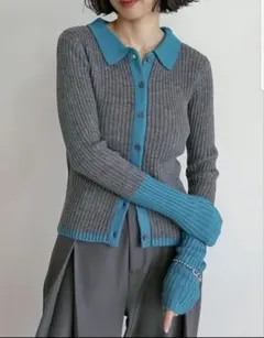 Re:EDIT/バルキーニット配色ポロカーディガン