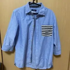 ライトブルー ストライプポケット 長袖シャツのサムネイル