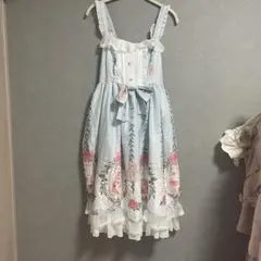 ロリータドレス 花柄 フリル付き サックス