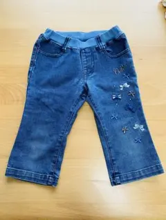 デニム調パンツ 110cm 可愛い刺繍付き　リボン