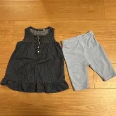 デニムワンピースとブルーのレギンスセット　80㎝