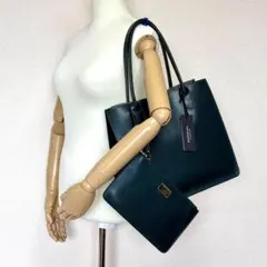 GIANNI NOTARO ダークグリーン レザー トートバッグ ポーチ付きのサムネイル