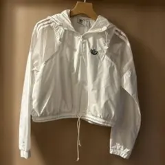 adidas ホワイト フード付きパーカー J/S