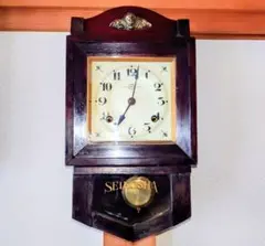 完動・美品〉松葉菱印 スリゲル 象嵌細工筋硝子 宮型ゼンマイ振り子