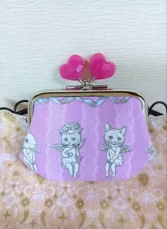 ロラライハリス がま口ポーチ 財布 タバコケース ハンドメイド 猫